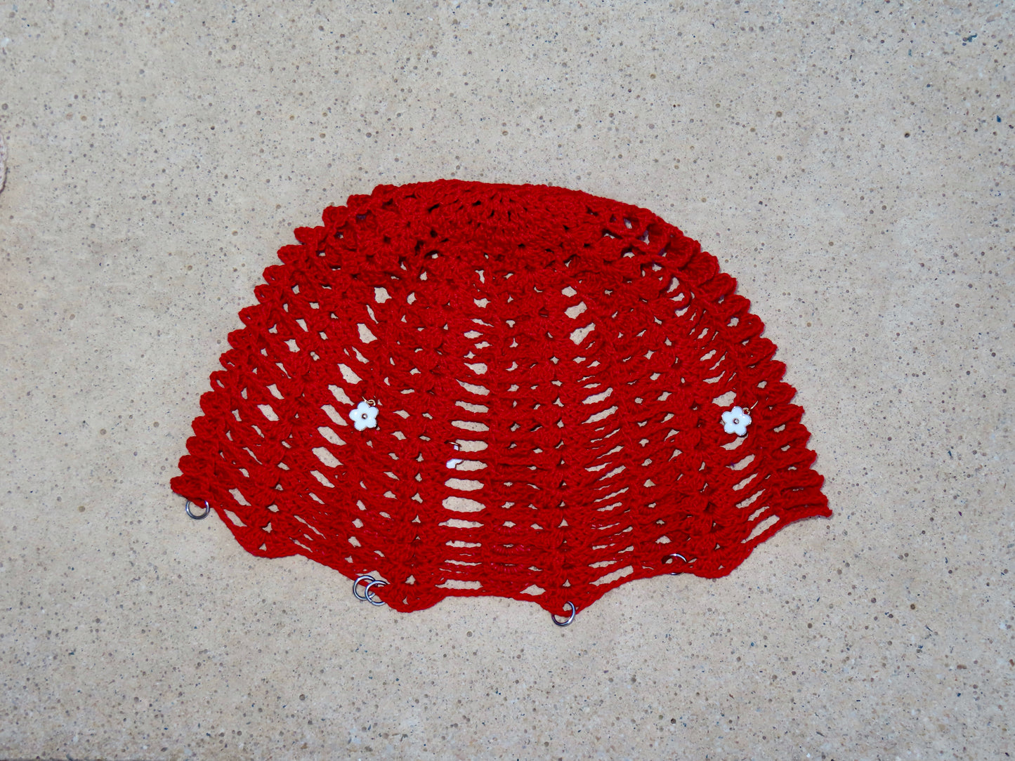 Red Crochet Cotton Beanie