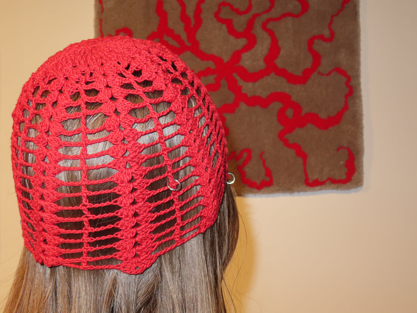 Red Crochet Cotton Beanie