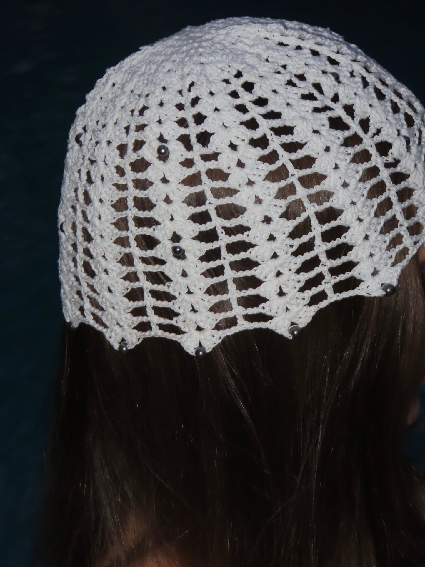 White Crochet Cotton Beanie