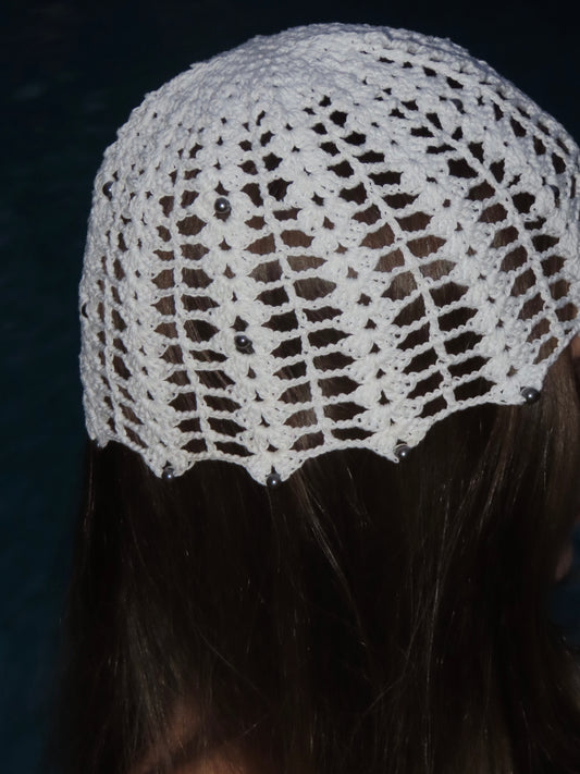 White Crochet Cotton Beanie
