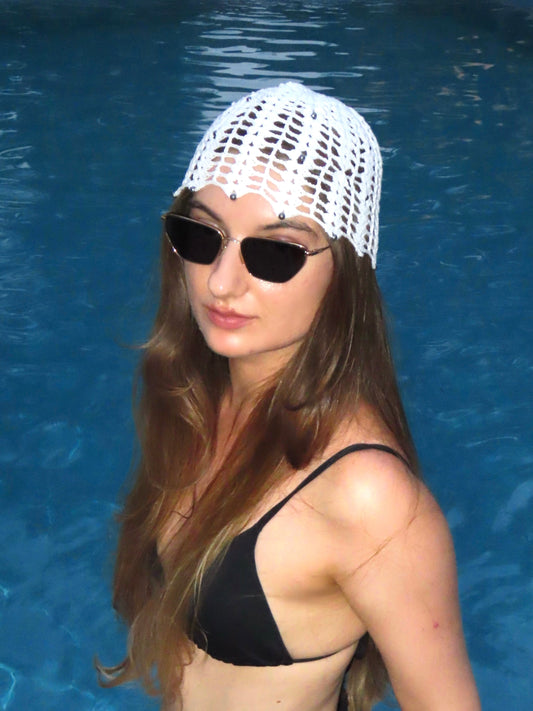 White Crochet Cotton Beanie