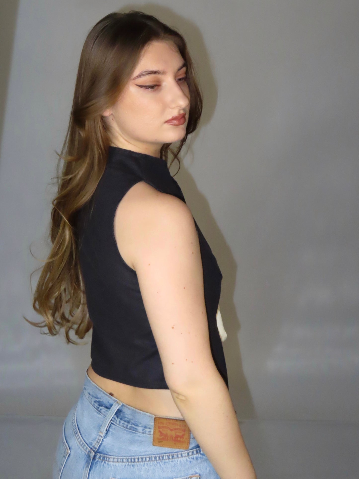 Velvet Denim Bow Top
