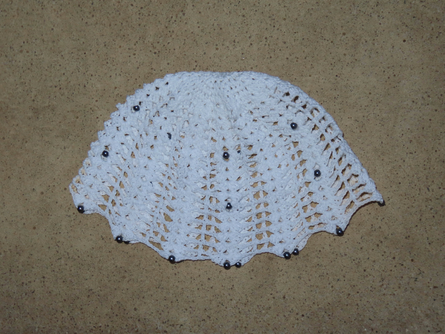 White Crochet Cotton Beanie