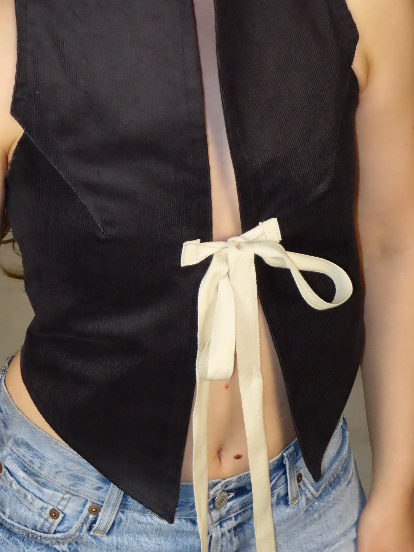 Velvet Denim Bow Top