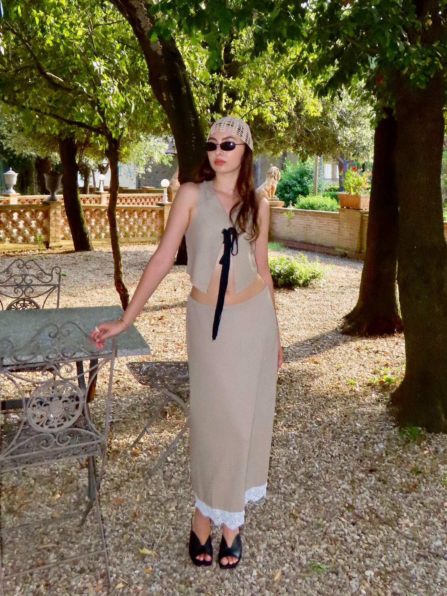 Nude Brown Crochet Cotton Beanie