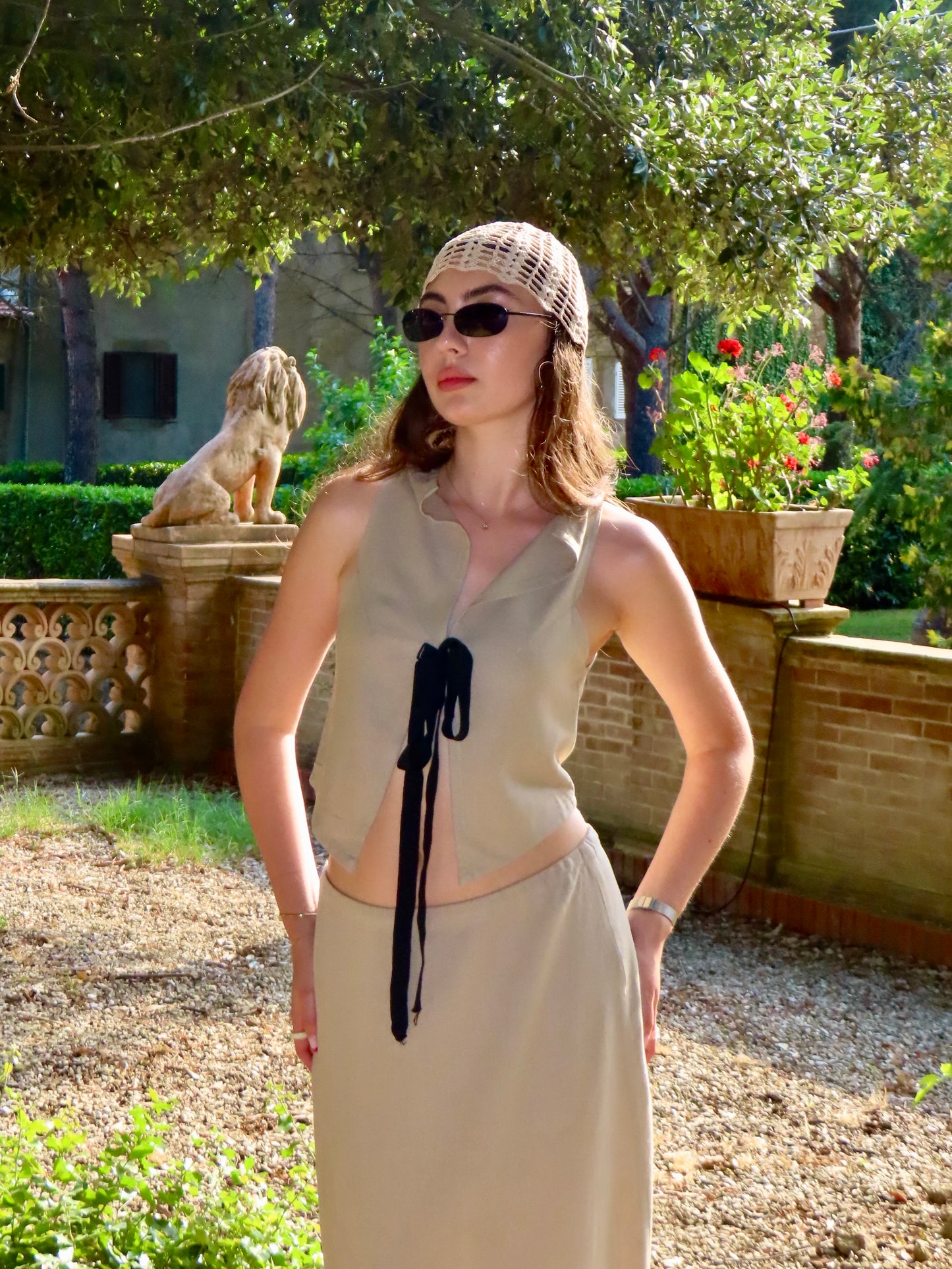 Nude Brown Crochet Cotton Beanie