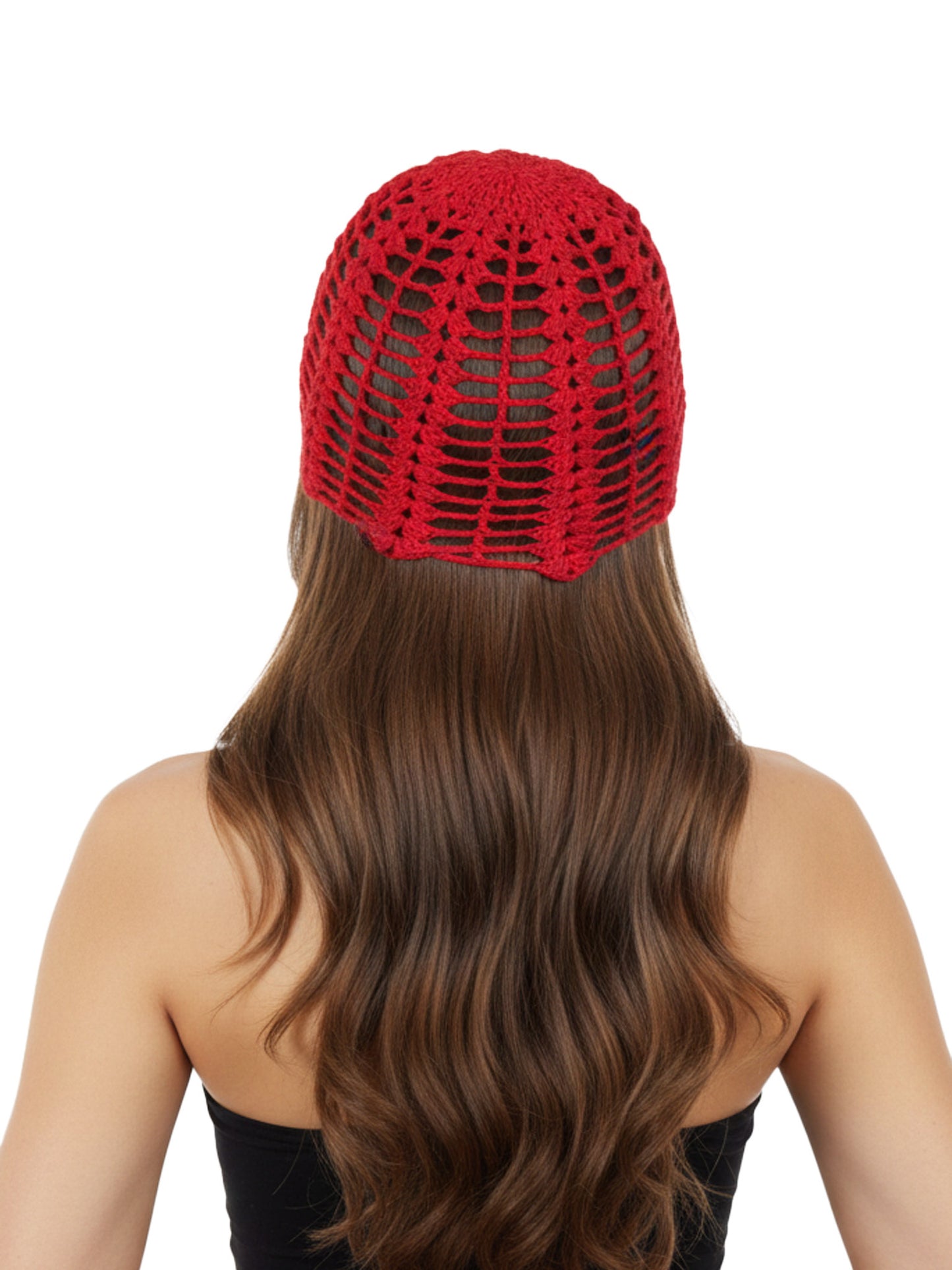 Red Crochet Cotton Beanie